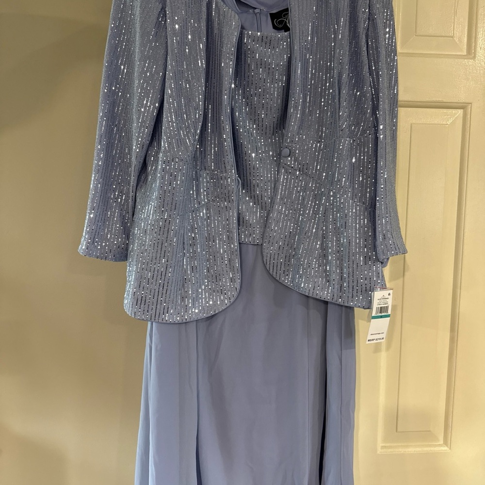 Alex Evenings Elegant Light Blue Sequin Jacket and Dress Set